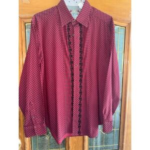 Robert Graham men's red/black long sleeve‎ embroidered dress shirt, size XL